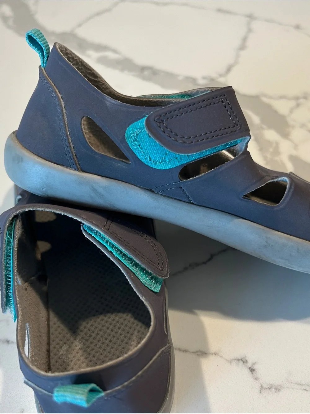 Kids Closed-Toe Navy Blue Sandals with Teal Accents